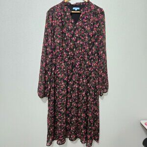 Draper James RSVP Womens Dark Floral Midi Dress Sz XXL Ditsy Boho Feminine Work